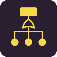 SafeTree icon: fault tree with top event, OR gate and three basic events